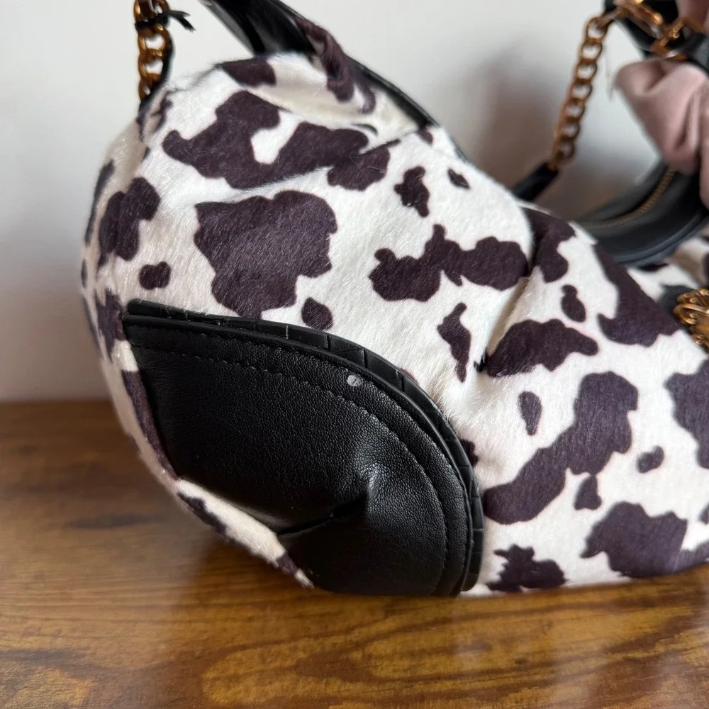 New Juicy Couture Romance Cow Hobo Shoulder Handbag Black Pink Bow Y2K Cute